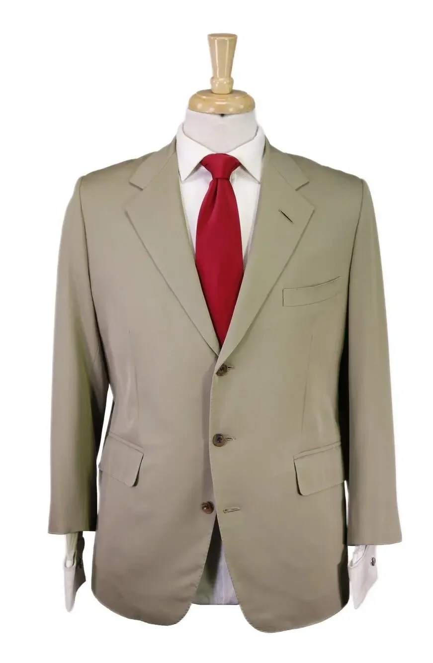Edgar Pomeroy Bespoke Light Olive Wool Handmade Suit 38S